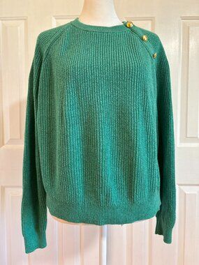 J. Crew Button Raglan Crewneck Sweater in Berkshire Green Women's Size Small